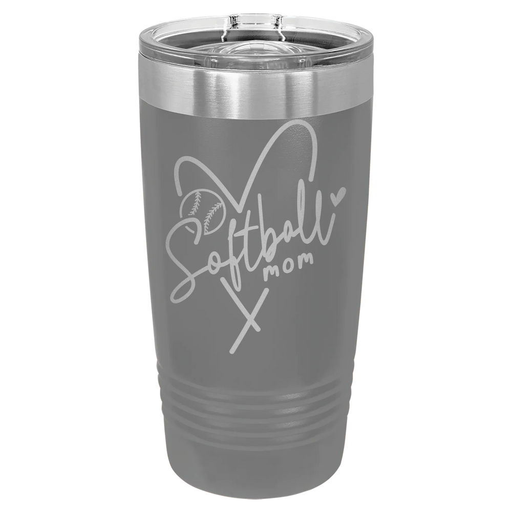 Softball Mom Heart - Polar Camel Ringneck Tumbler with Slider Lid - Dark Gray