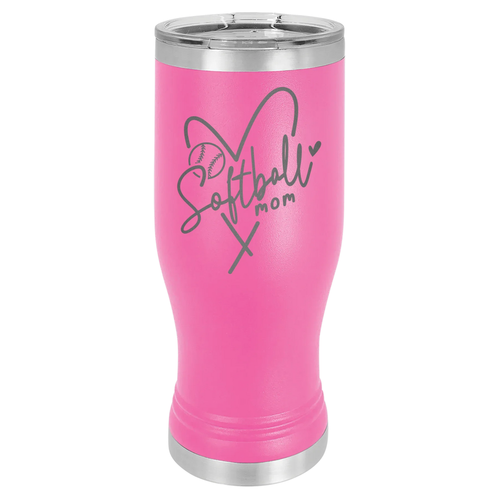 Softball Mom Heart - Polar Camel Pilsner Tumbler with Standard Lid - Pink