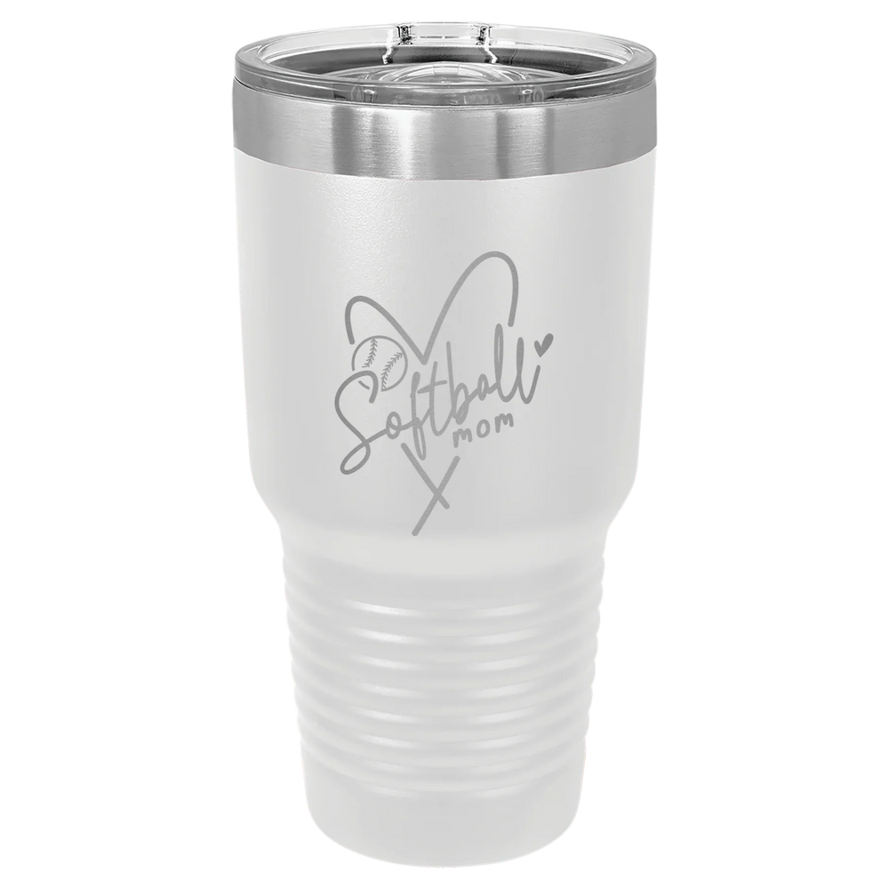 Softball Mom Heart - Polar Camel Ringneck Tumbler with Slider Lid - White