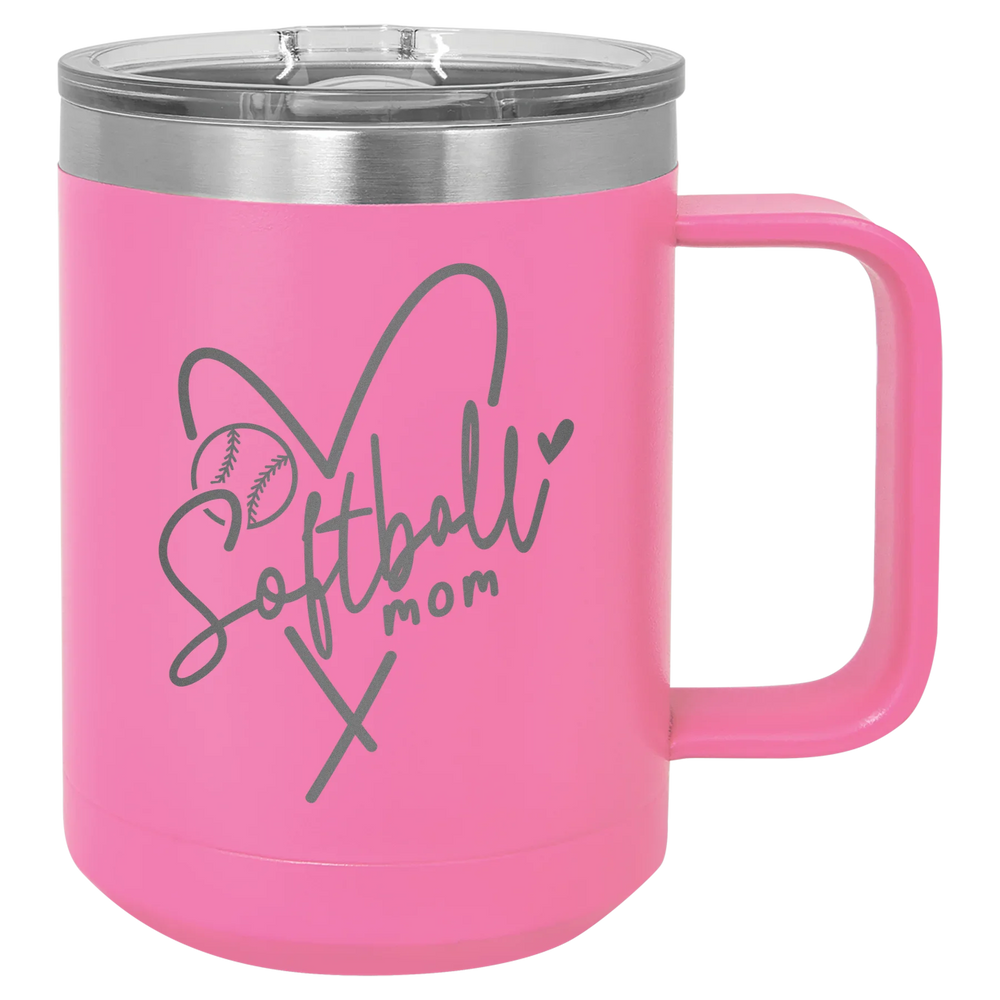 Softball Mom Heart - Polar Camel Vacuum Insulated Mug with Slider Lid - Pink