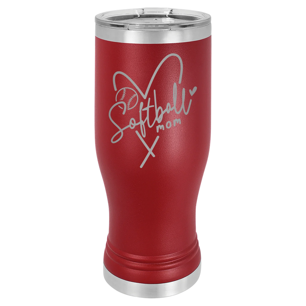 Softball Mom Heart - Polar Camel Pilsner Tumbler with Standard Lid - Maroon