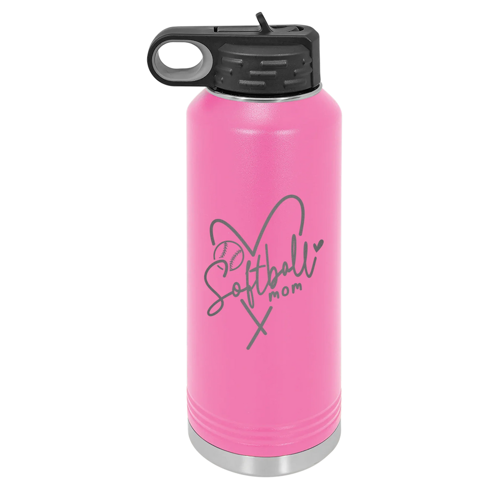 Softball Mom Heart - Polar Camel Water Bottle - Pink