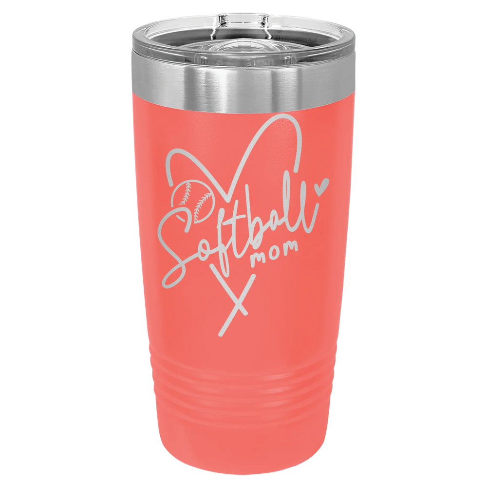 Softball Mom Heart - Polar Camel Ringneck Tumbler with Slider Lid - Coral