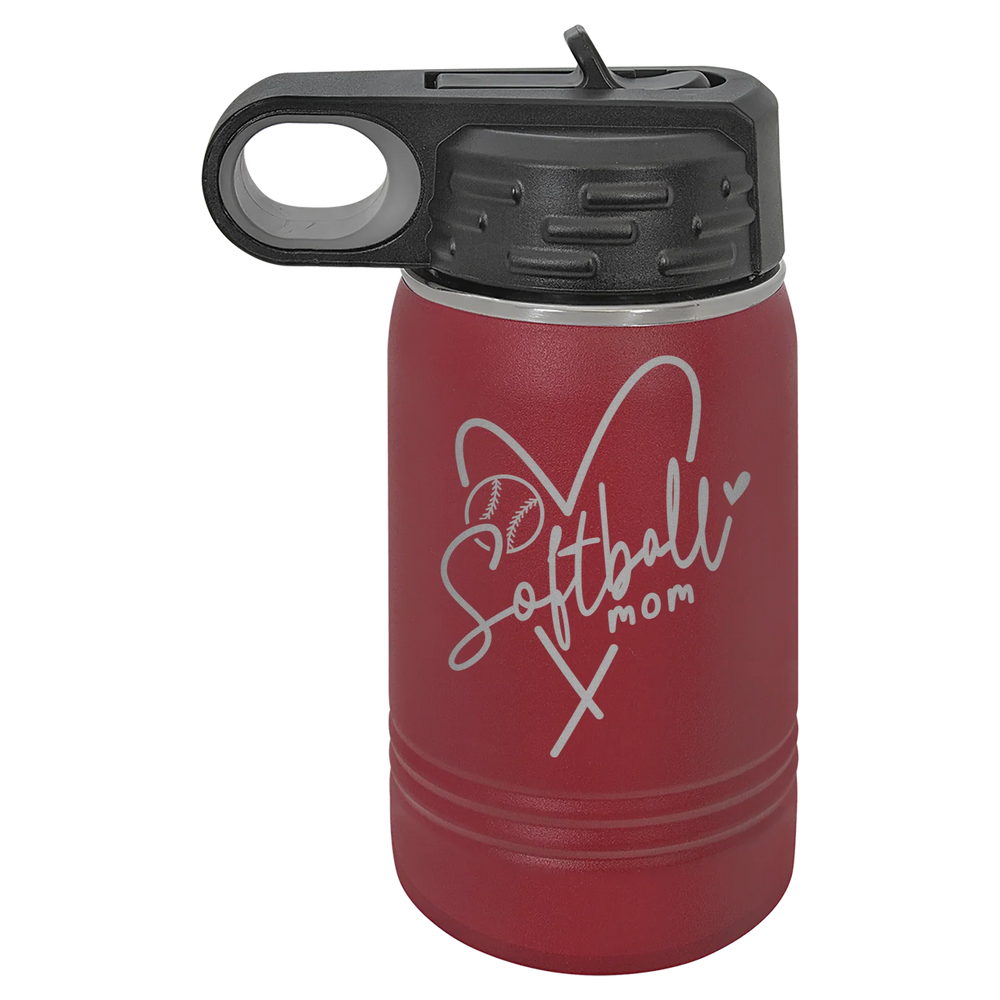 Softball Mom Heart - Polar Camel Water Bottle - Maroon