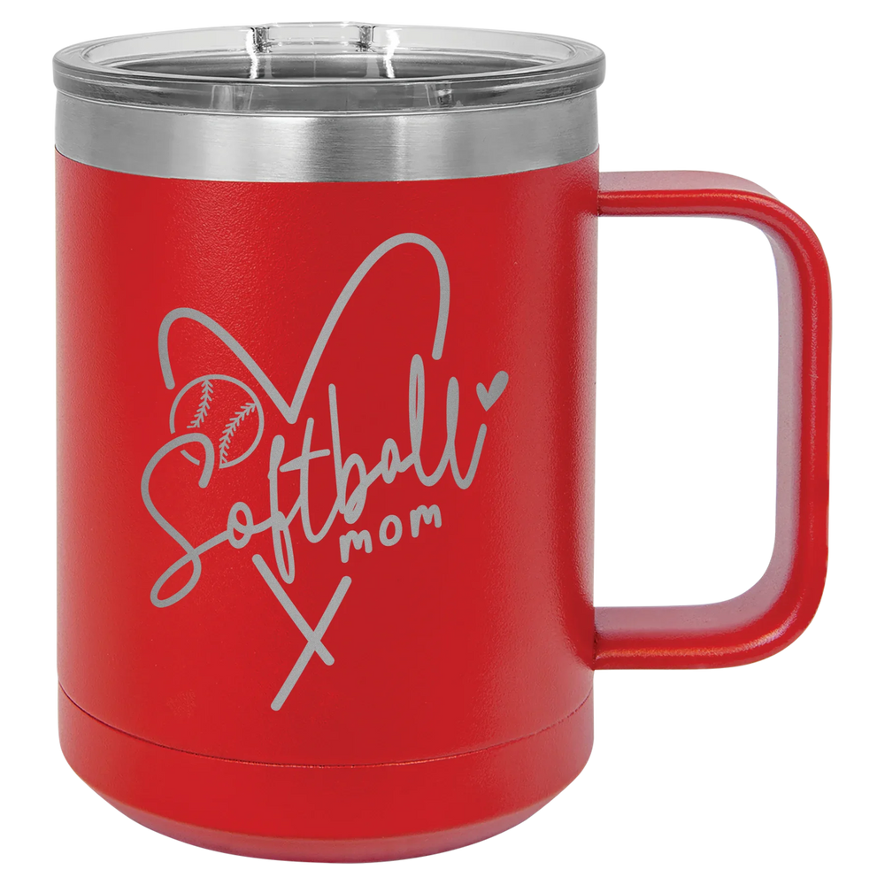Softball Mom Heart - Polar Camel Vacuum Insulated Mug with Slider Lid - Red