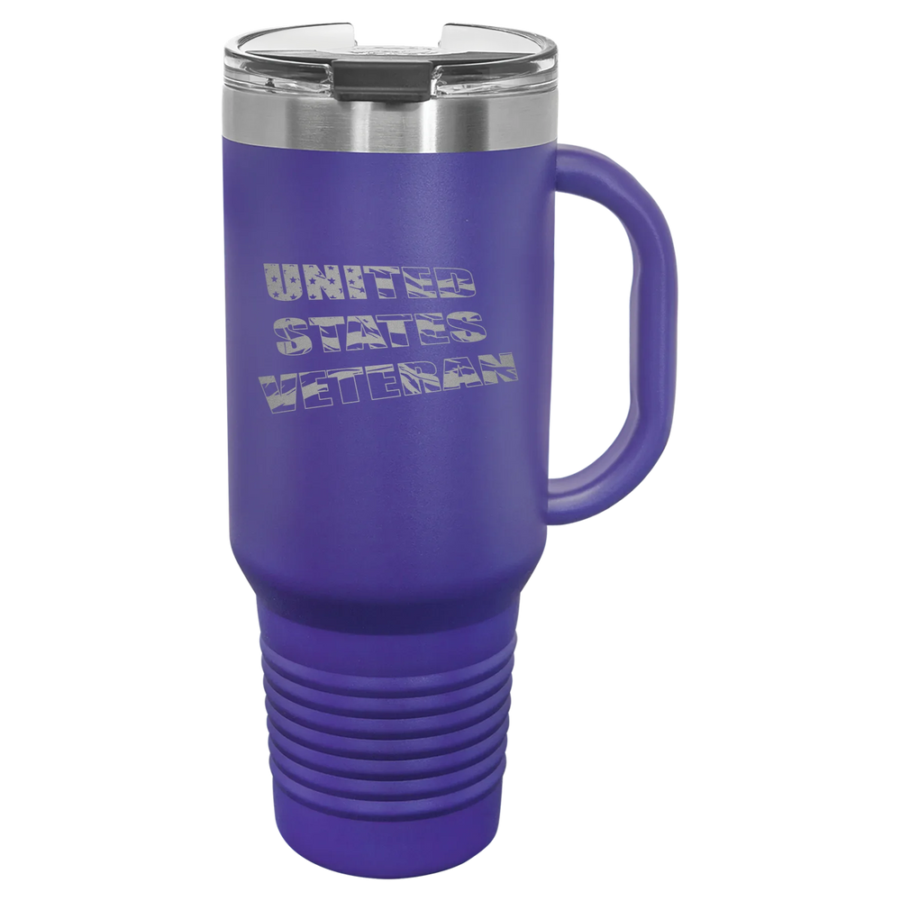 Flag Veteran - Polar Camel Travel Mug with Snap Lid & Straw - Purple