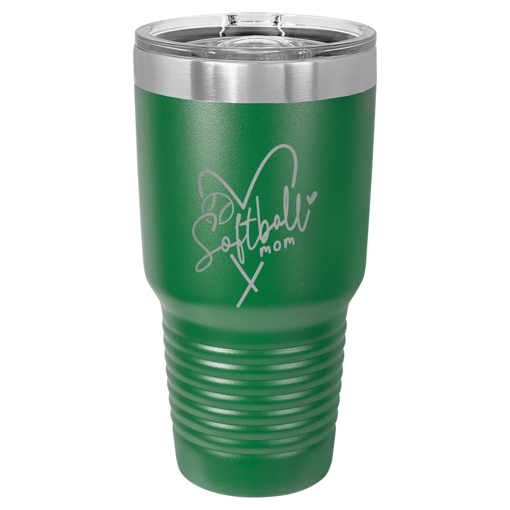 Softball Mom Heart - Polar Camel Ringneck Tumbler with Slider Lid - Green