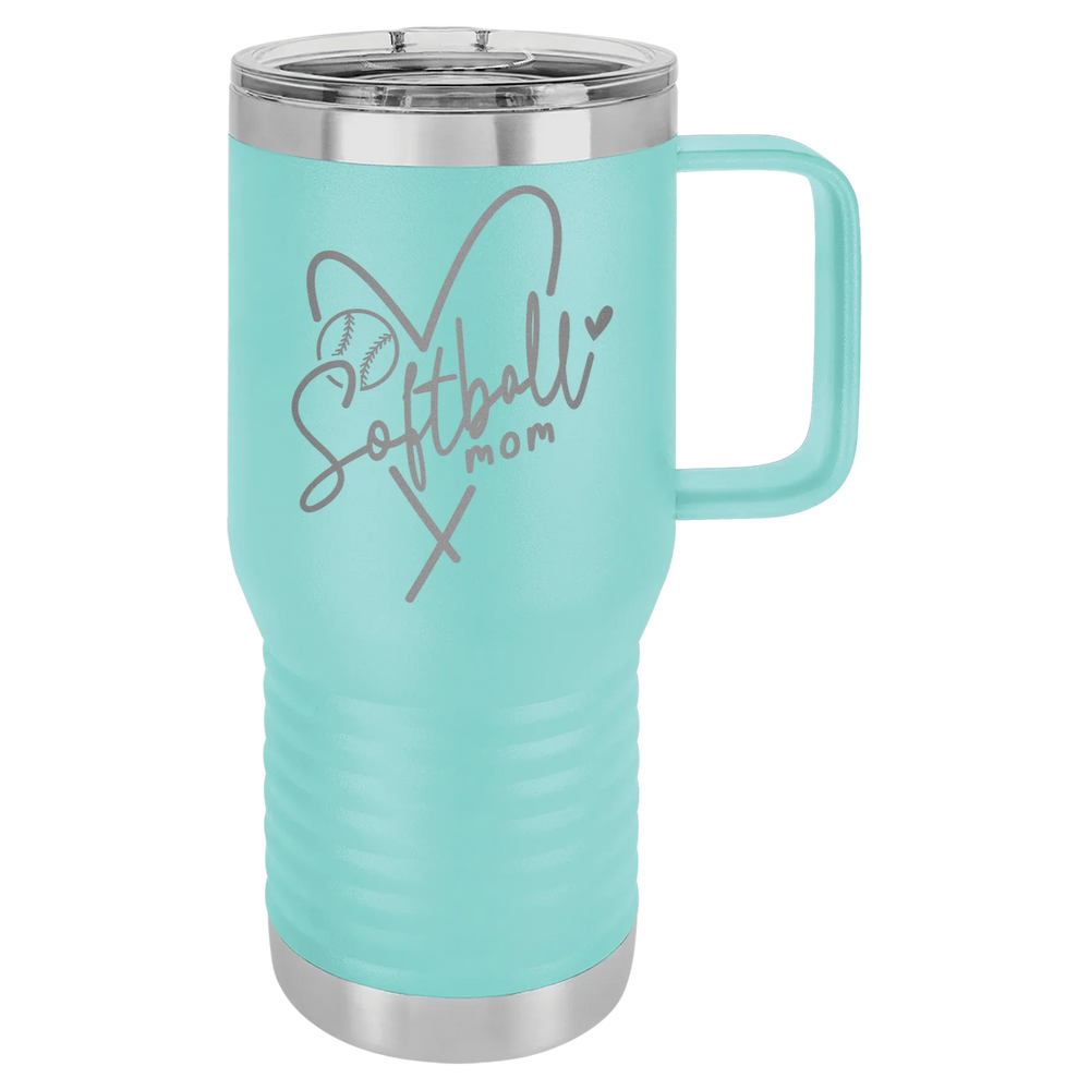 Softball Mom Heart - Polar Camel Vacuum Insulated Travel Mug with Slider Lid - Teal
