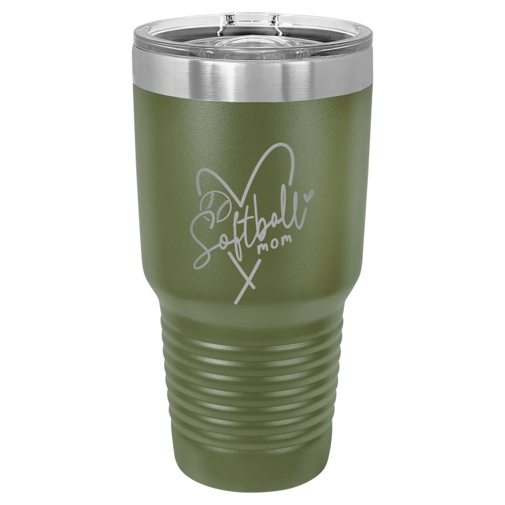 Softball Mom Heart - Polar Camel Ringneck Tumbler with Slider Lid - Olive Green