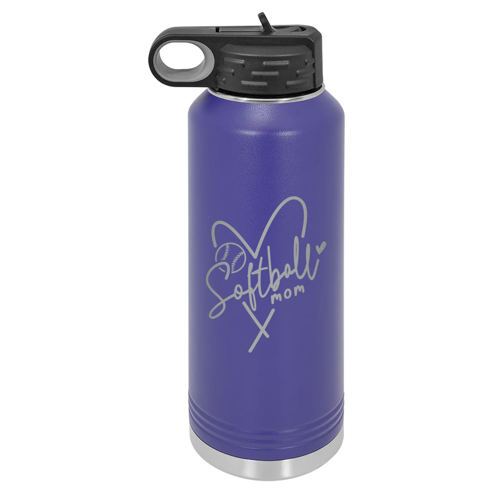 Softball Mom Heart - Polar Camel Water Bottle - Purple