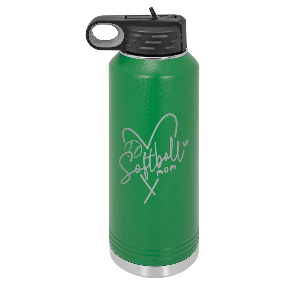 Softball Mom Heart - Polar Camel Water Bottle - Green