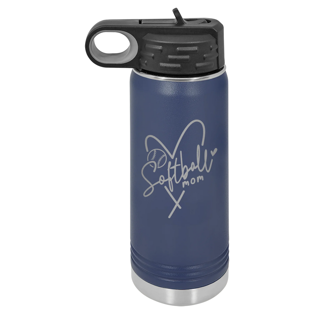 Softball Mom Heart - Polar Camel Water Bottle - Navy Blue