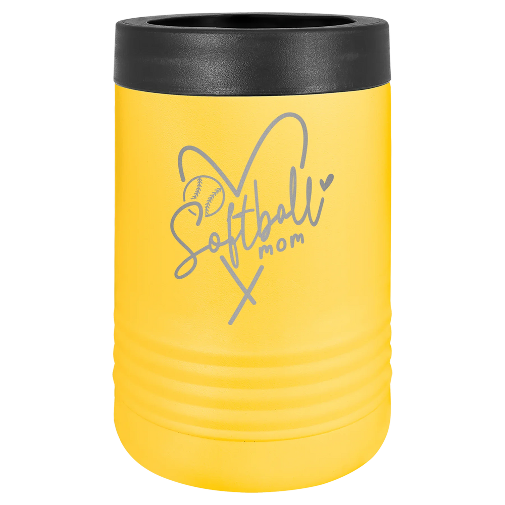 Softball Mom Heart - Polar Camel Beverage Holder - Yellow Stainless Steel Vacuum Insulated