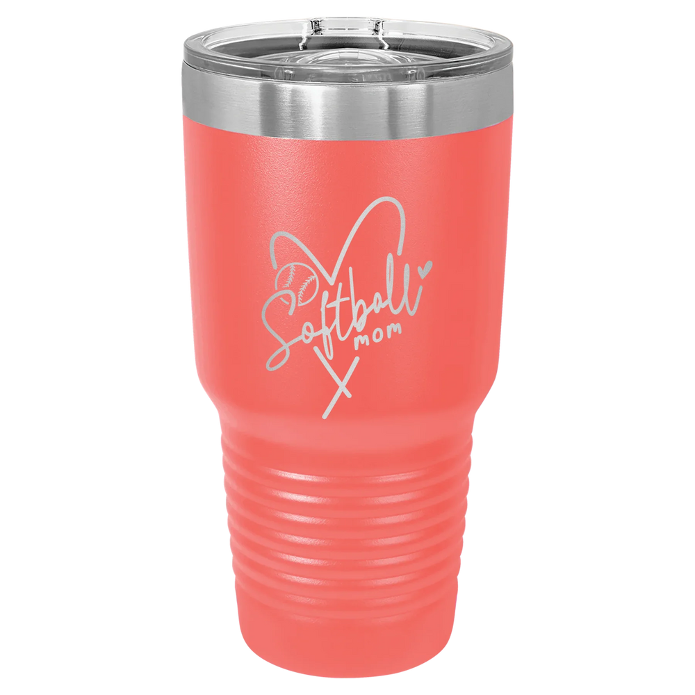 Softball Mom Heart - Polar Camel Ringneck Tumbler with Slider Lid - Coral