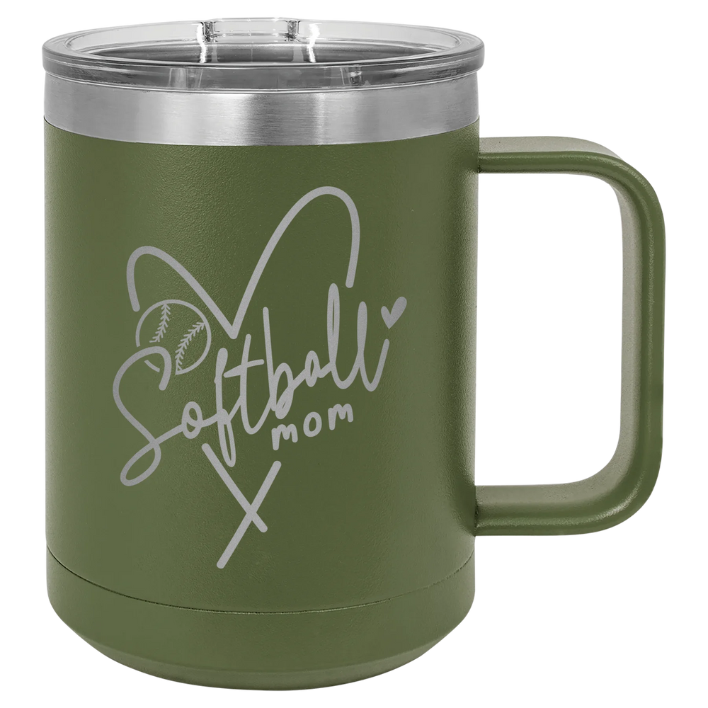 Softball Mom Heart - Polar Camel Vacuum Insulated Mug with Slider Lid - Olive Green