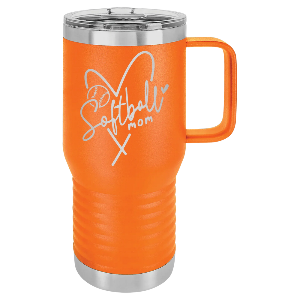 Softball Mom Heart - Polar Camel Vacuum Insulated Travel Mug with Slider Lid - Orange