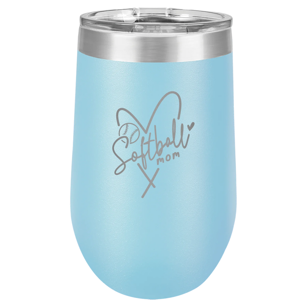 Softball Mom Heart - Polar Camel Stemless Tumbler with Lid - Light Blue