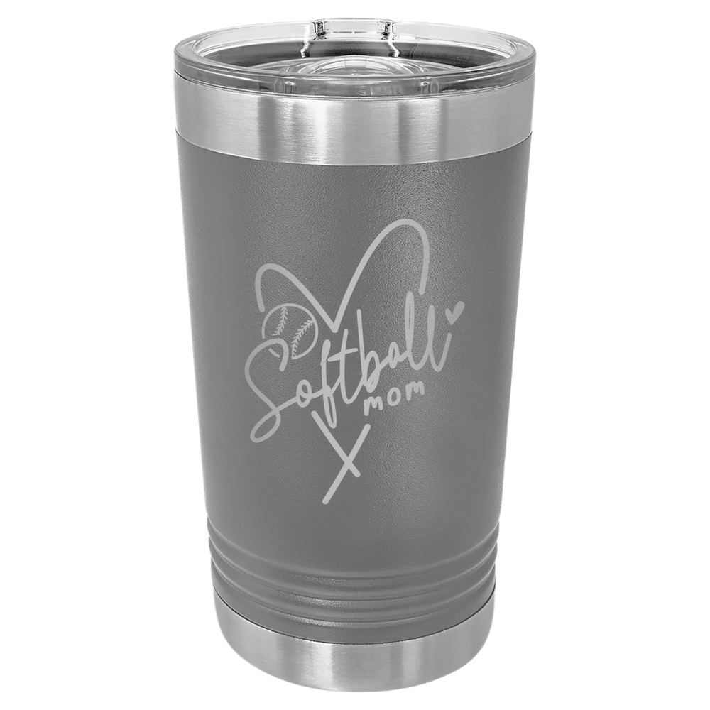 Softball Mom Heart - Polar Camel Pint with Slider Lid - Dark Gray