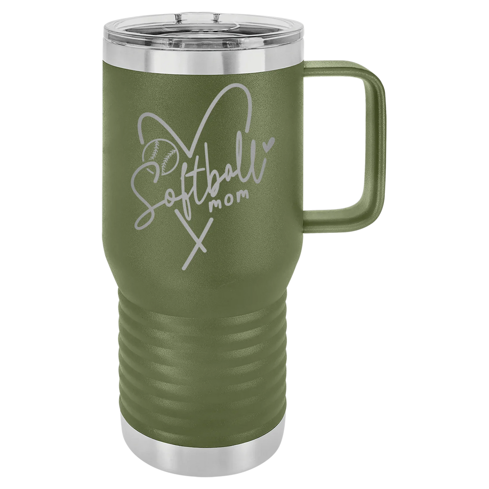 Softball Mom Heart - Polar Camel Vacuum Insulated Travel Mug with Slider Lid - Olive Green