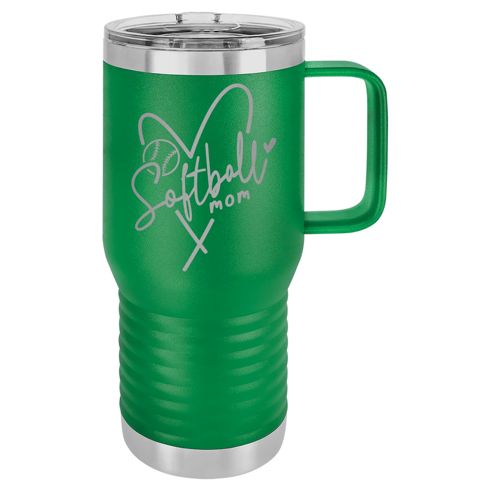 Softball Mom Heart - Polar Camel Vacuum Insulated Travel Mug with Slider Lid - Green