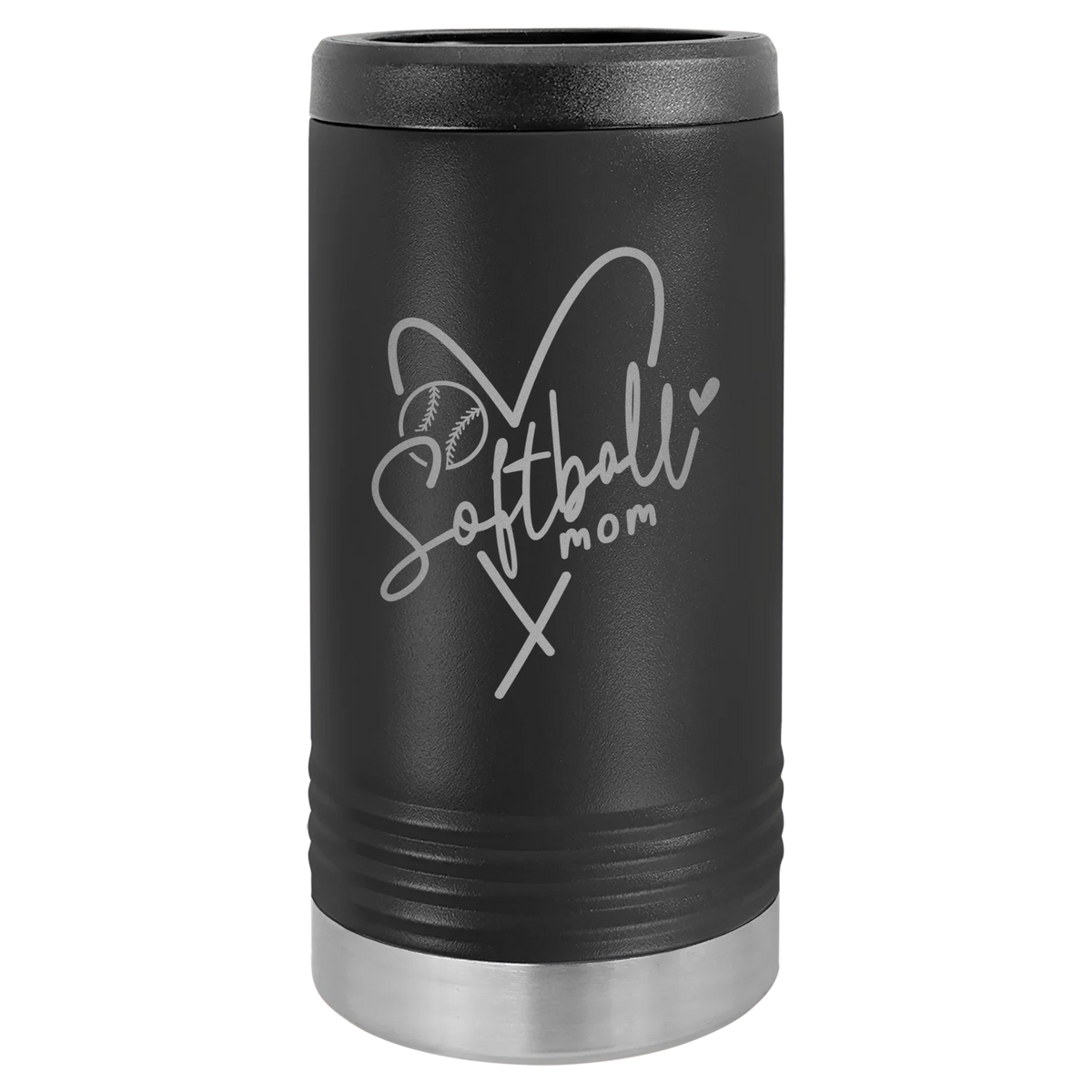 Softball Mom Heart - Polar Camel Beverage Holder - Black Slim