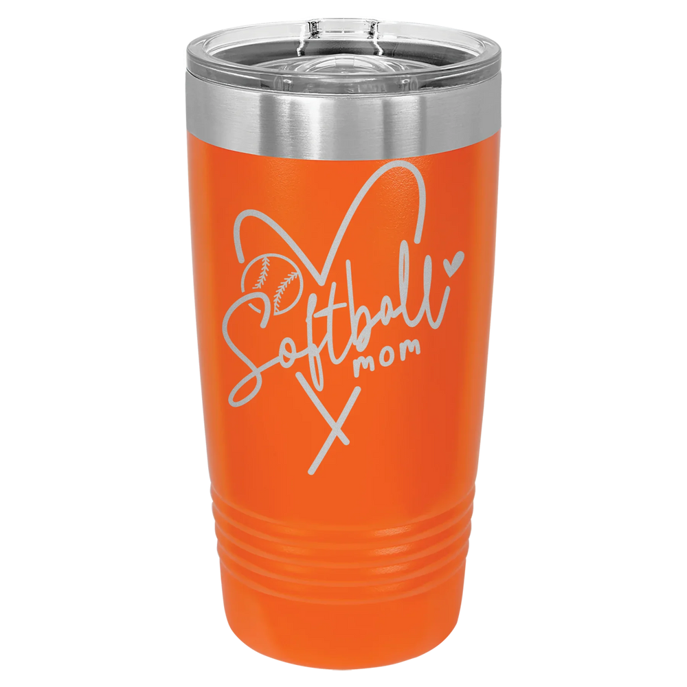 Softball Mom Heart - Polar Camel Ringneck Tumbler with Slider Lid - Orange