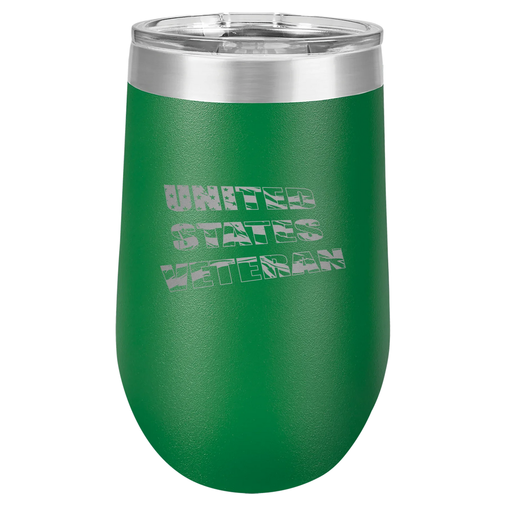 Flag Veteran - Polar Camel Stemless Tumbler with Lid - Green Vacuum Insulated