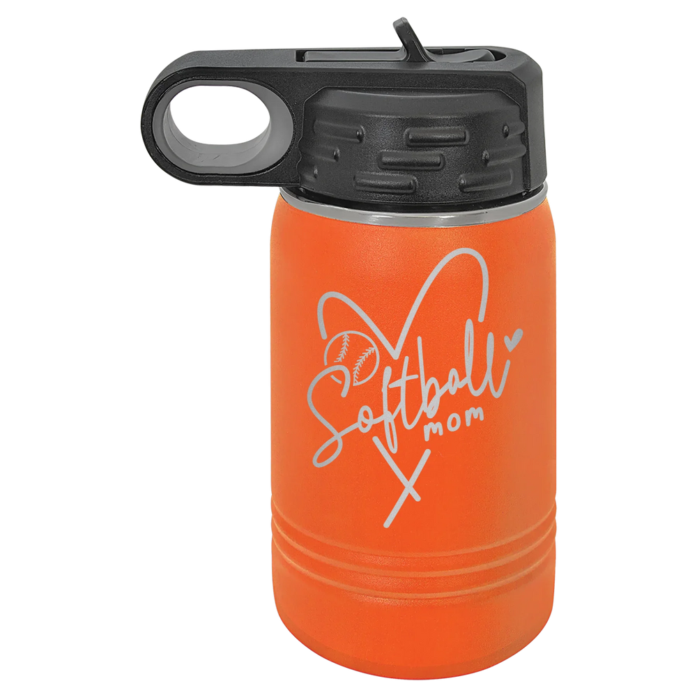 Softball Mom Heart - Polar Camel Water Bottle - Orange