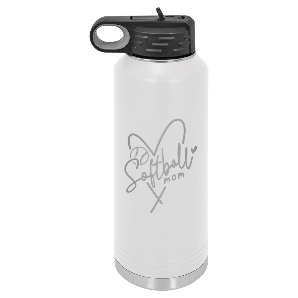 Softball Mom Heart - Polar Camel Water Bottle - White
