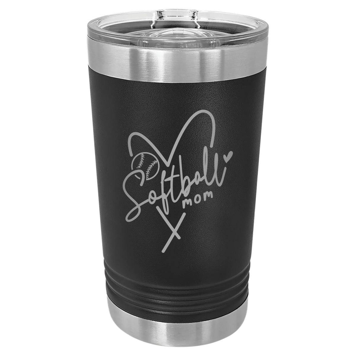 Softball Mom Heart - Polar Camel Pint with Slider Lid - Black