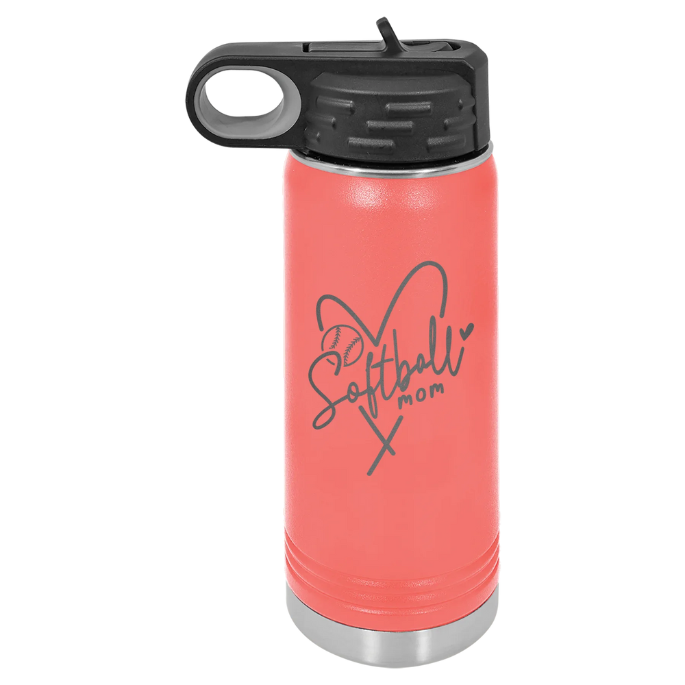 Softball Mom Heart - Polar Camel Water Bottle - Coral