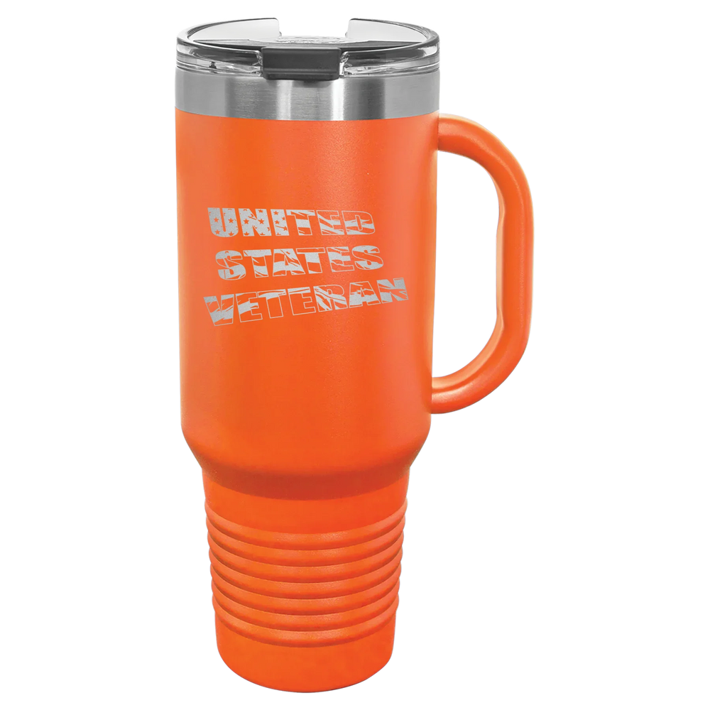 Flag Veteran - Polar Camel Travel Mug with Snap Lid & Straw - Orange