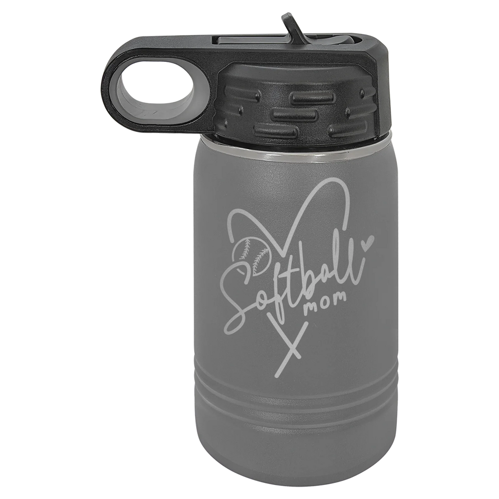 Softball Mom Heart - Polar Camel Water Bottle - Dark Gray