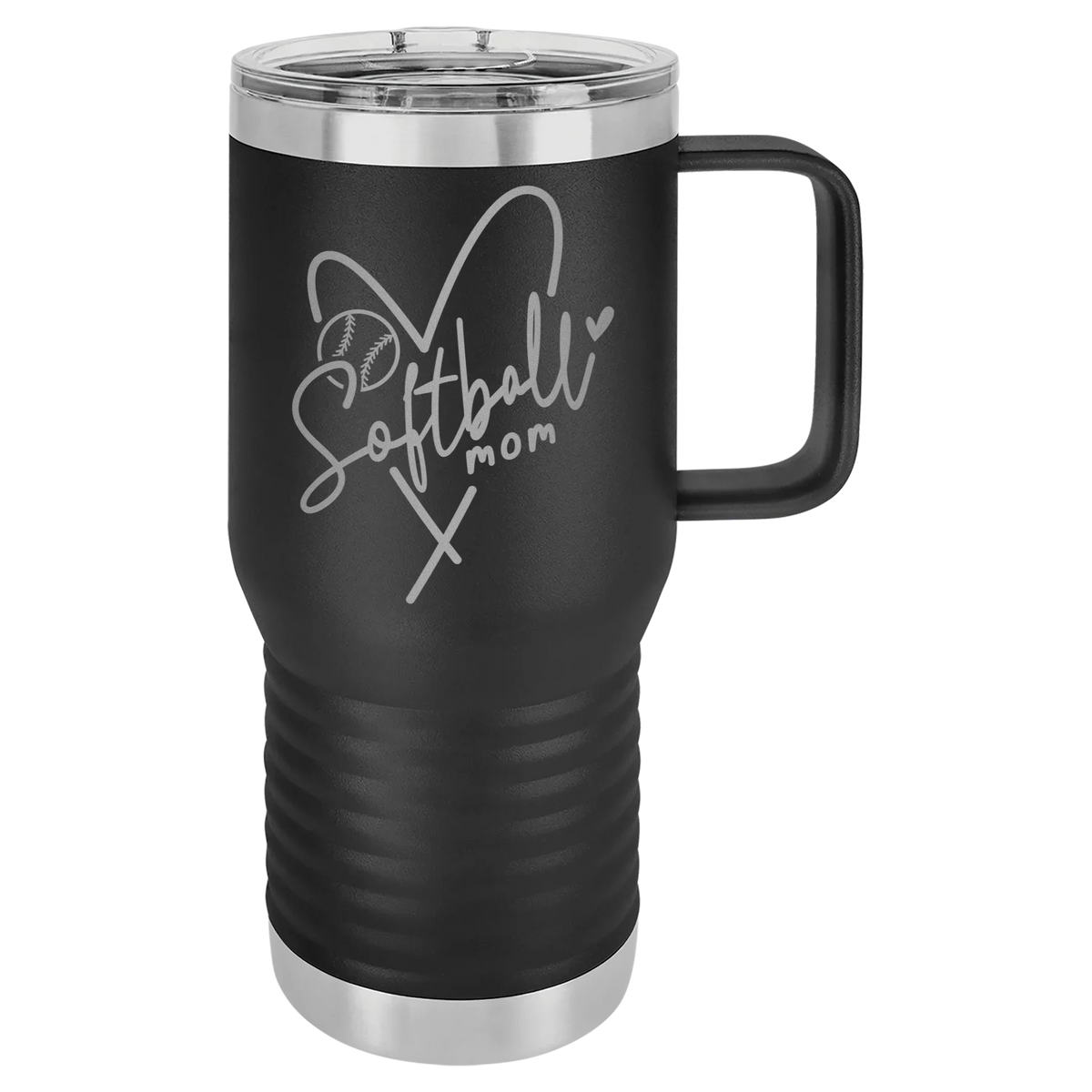 Softball Mom Heart - Polar Camel Vacuum Insulated Travel Mug with Slider Lid - Black