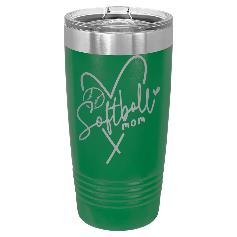 Softball Mom Heart - Polar Camel Ringneck Tumbler with Slider Lid - Green