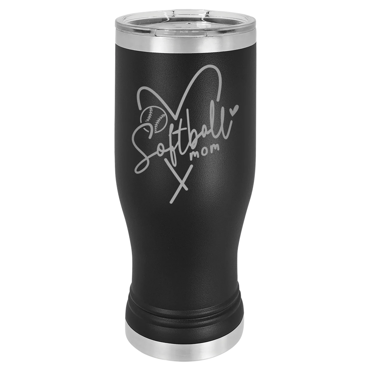 Softball Mom Heart - Polar Camel Pilsner Tumbler with Standard Lid - Black