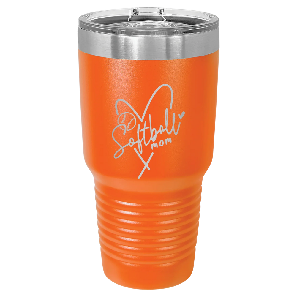 Softball Mom Heart - Polar Camel Ringneck Tumbler with Slider Lid - Orange