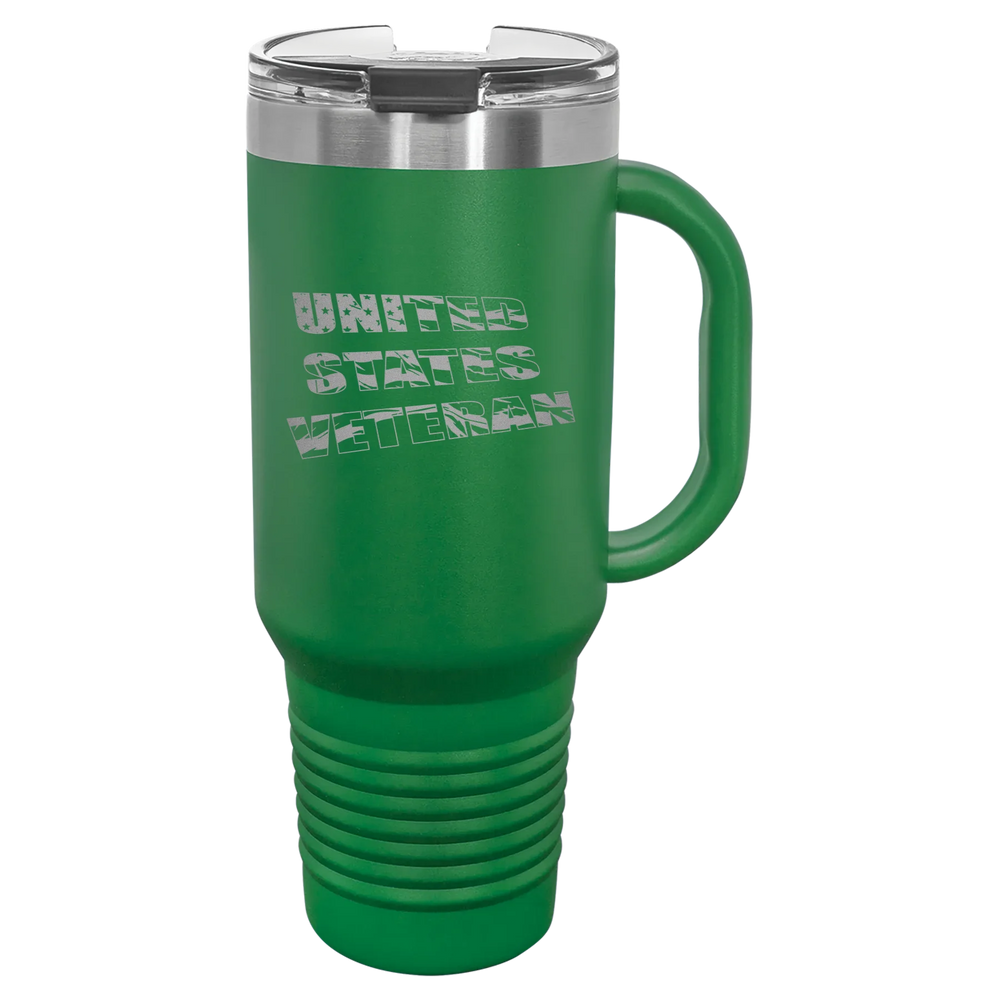Flag Veteran - Polar Camel Travel Mug with Snap Lid & Straw - Green