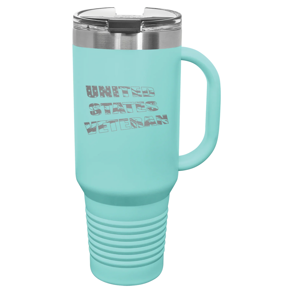 Flag Veteran - Polar Camel Travel Mug with Snap Lid & Straw - Teal
