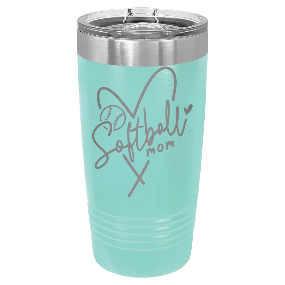 Softball Mom Heart - Polar Camel Ringneck Tumbler with Slider Lid - Teal