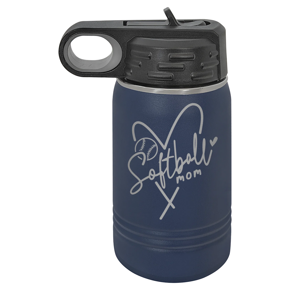 Softball Mom Heart - Polar Camel Water Bottle - Navy Blue