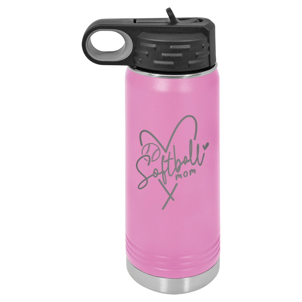 Softball Mom Heart - Polar Camel Water Bottle - Light Purple