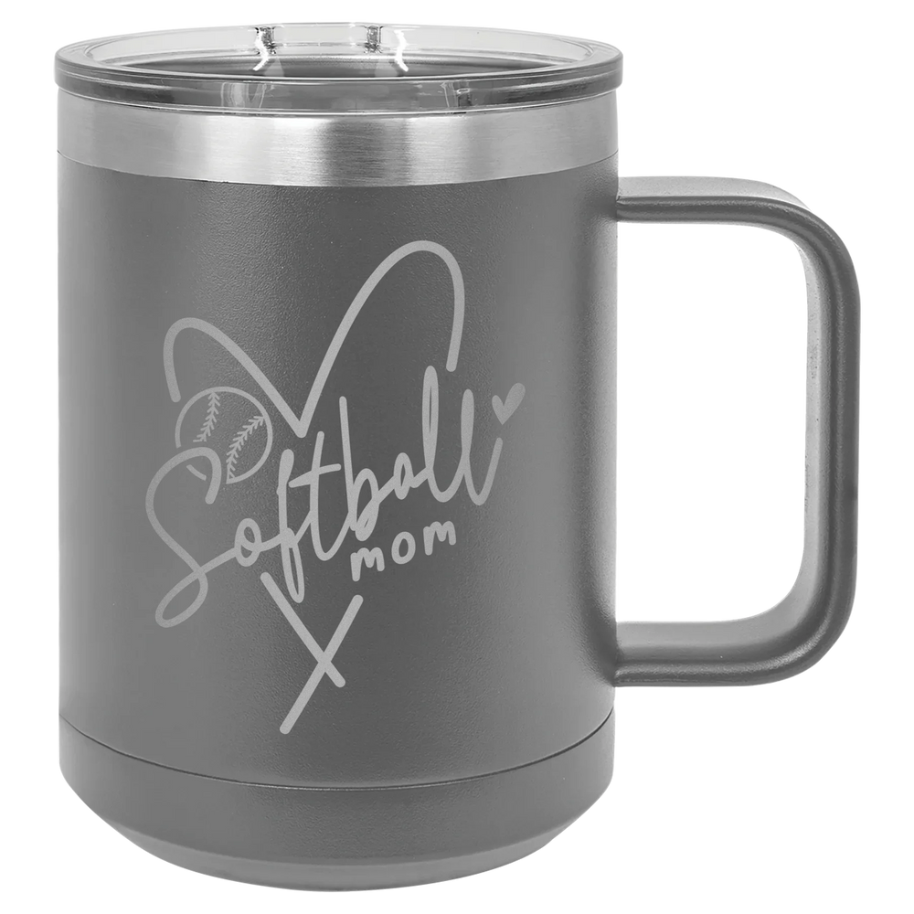 Softball Mom Heart - Polar Camel Vacuum Insulated Mug with Slider Lid - Dark Gray