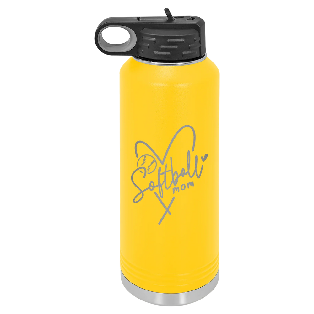 Softball Mom Heart - Polar Camel Water Bottle - Yellow