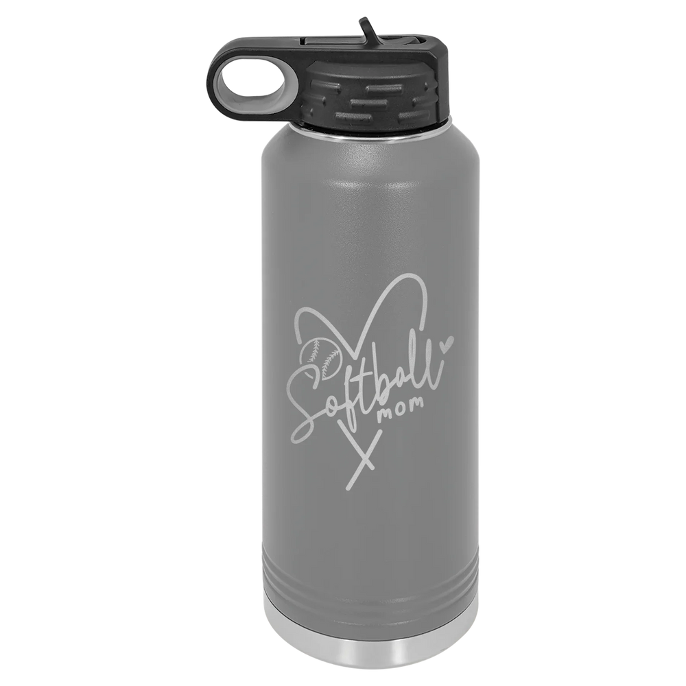 Softball Mom Heart - Polar Camel Water Bottle - Dark Gray