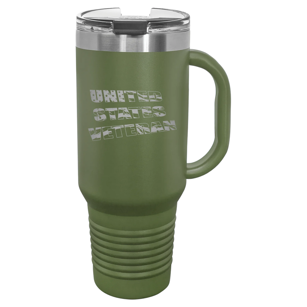 Flag Veteran - Polar Camel Travel Mug with Snap Lid & Straw - Olive Green