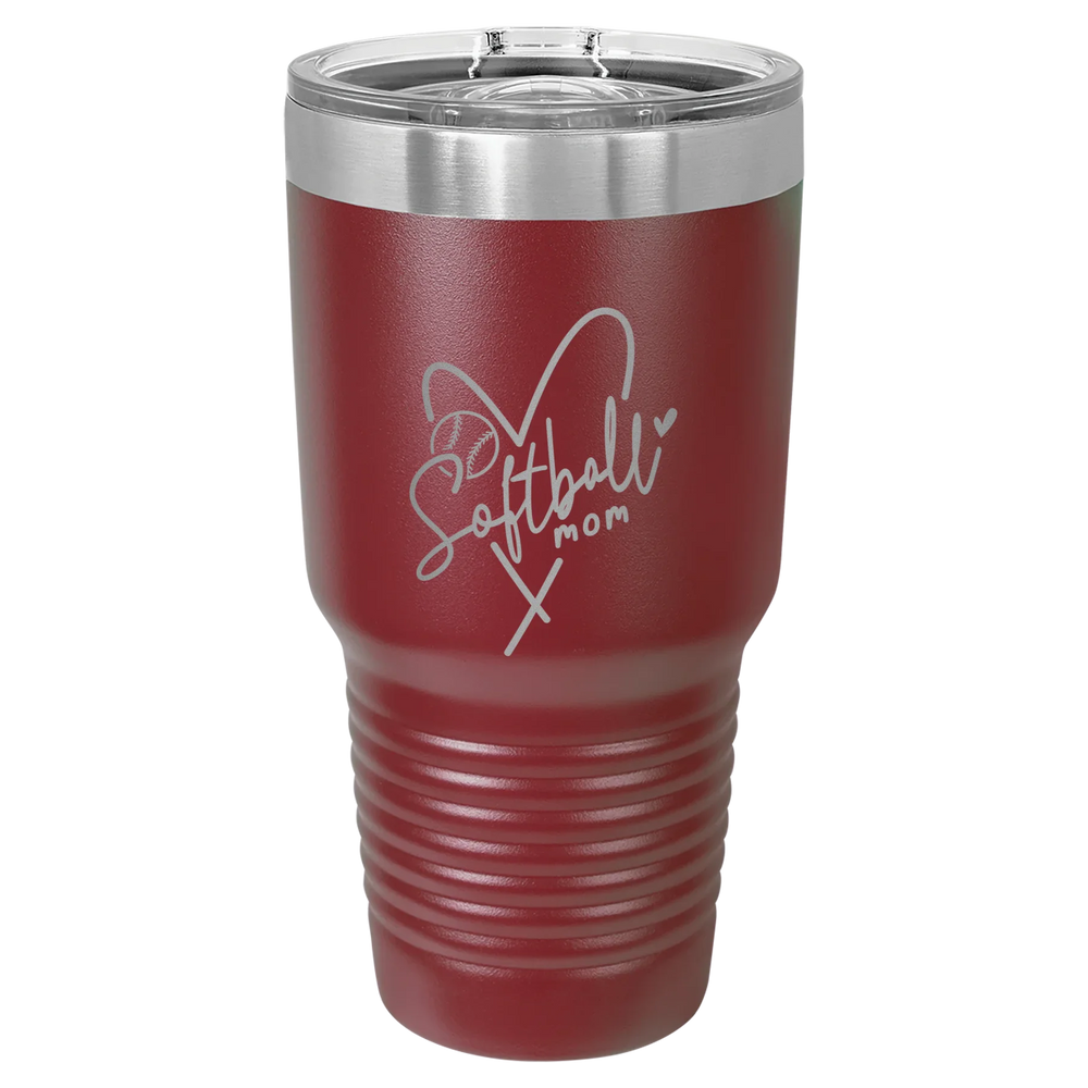 Softball Mom Heart - Polar Camel Ringneck Tumbler with Slider Lid - Maroon