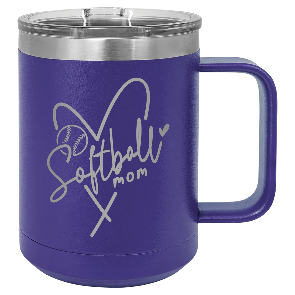 Softball Mom Heart - Polar Camel Vacuum Insulated Mug with Slider Lid - Purple