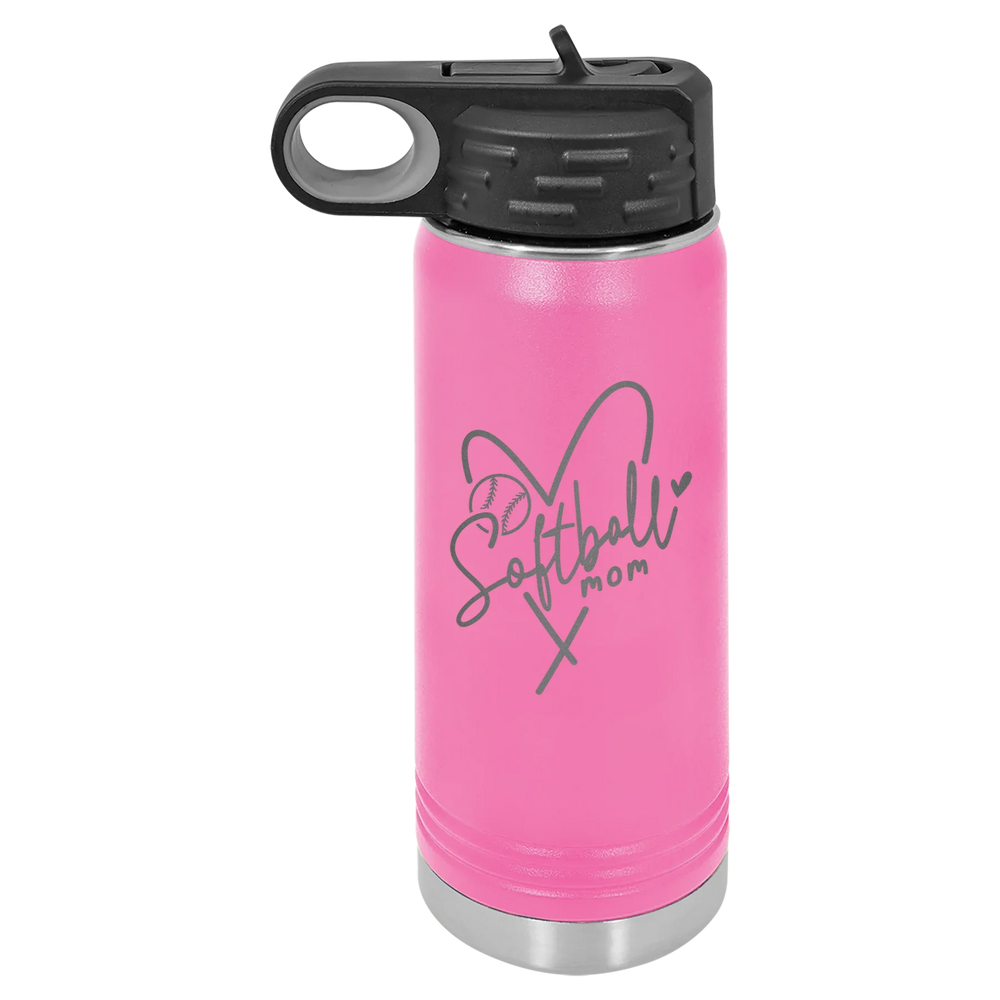 Softball Mom Heart - Polar Camel Water Bottle - Pink