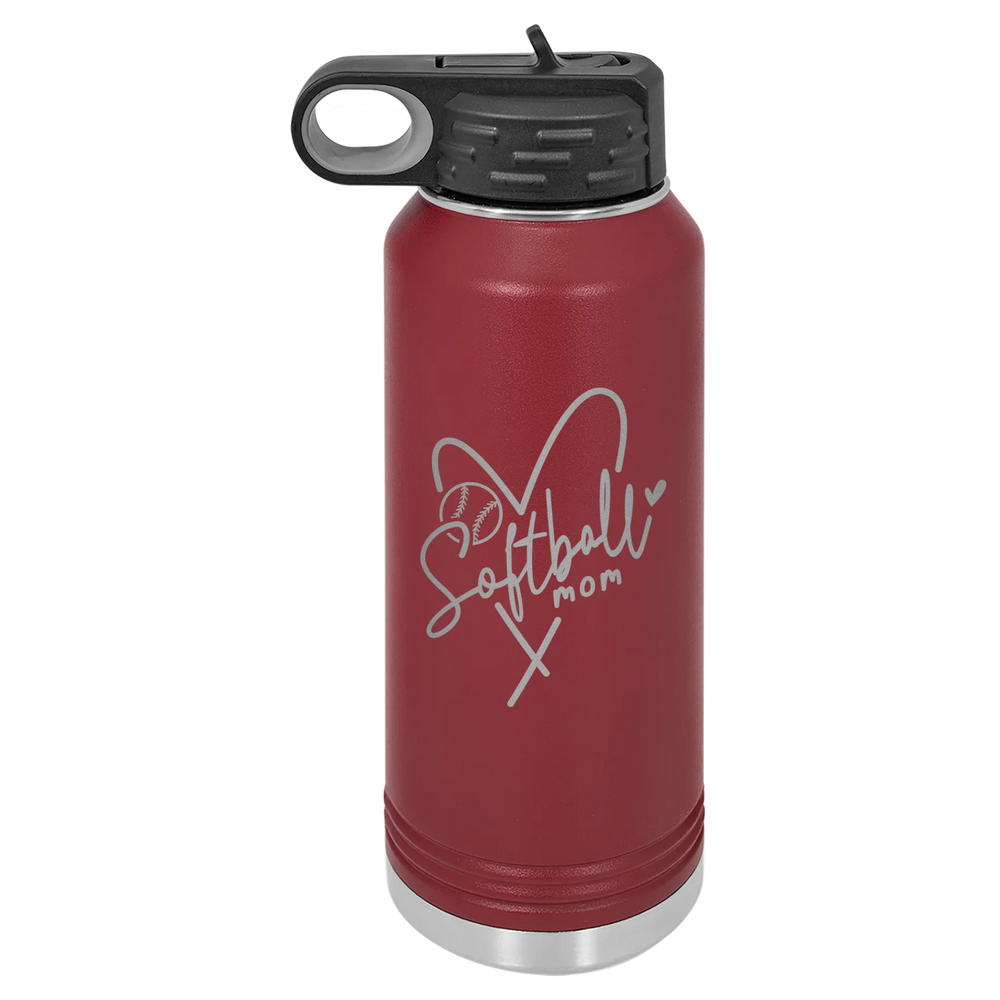 Softball Mom Heart - Polar Camel Water Bottle - Maroon